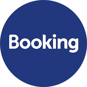 Ein blaues, rundes Logo mit dem Wort „Booking“ in fetten weißen Buchstaben. Das Design ist schlicht und in einer modernen Schriftart gehalten, was ein professionelles und zeitgenössisches Gefühl vermittelt – eine perfekte visuelle Empfehlung für moderne Unternehmen.